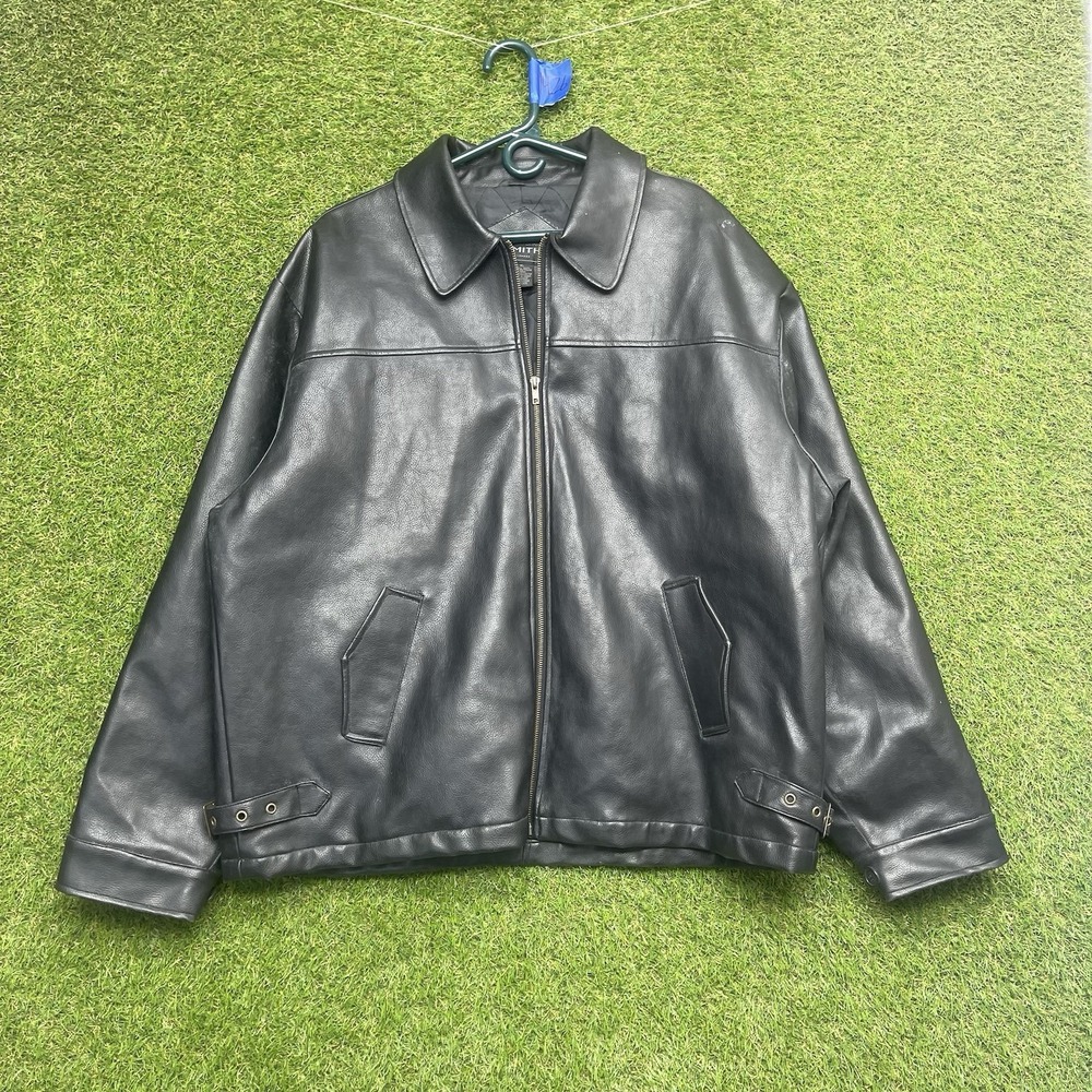 Whispering Smith Leather Jacket Mens XL Zip Faux Motorcycle Riding Grunge Biker